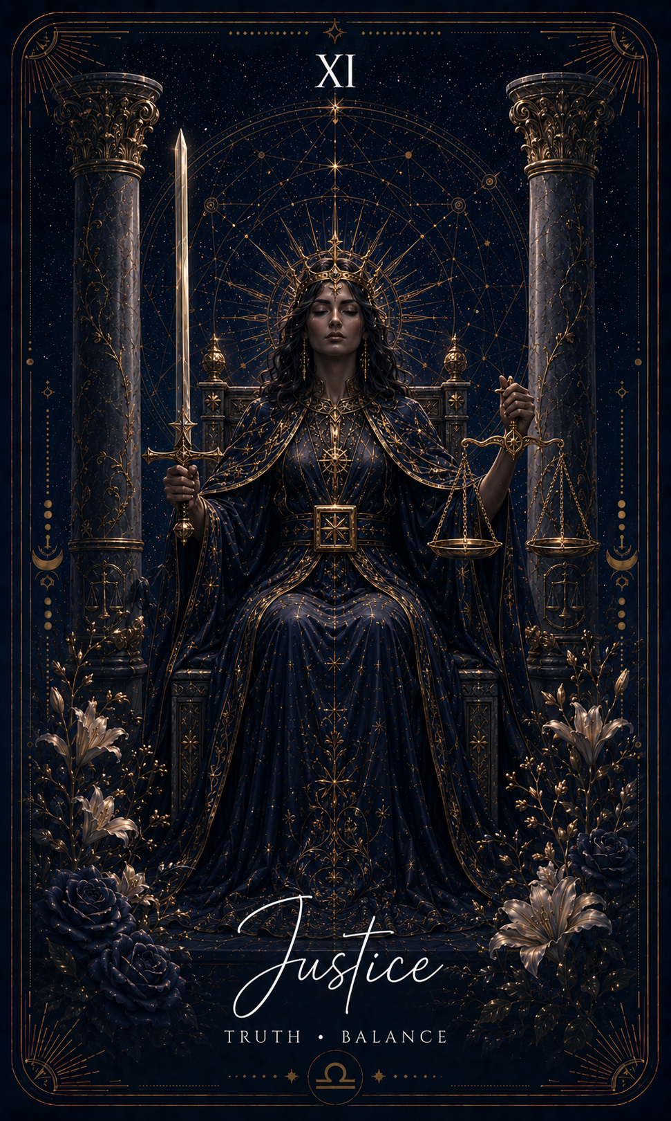 Justice tarot card from the Zero Degree Alchemy deck