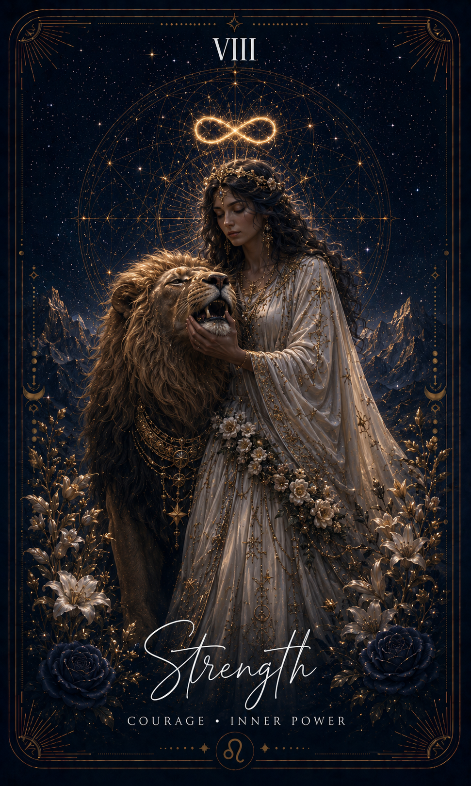 Strength tarot card from the Zero Degree Alchemy deck
