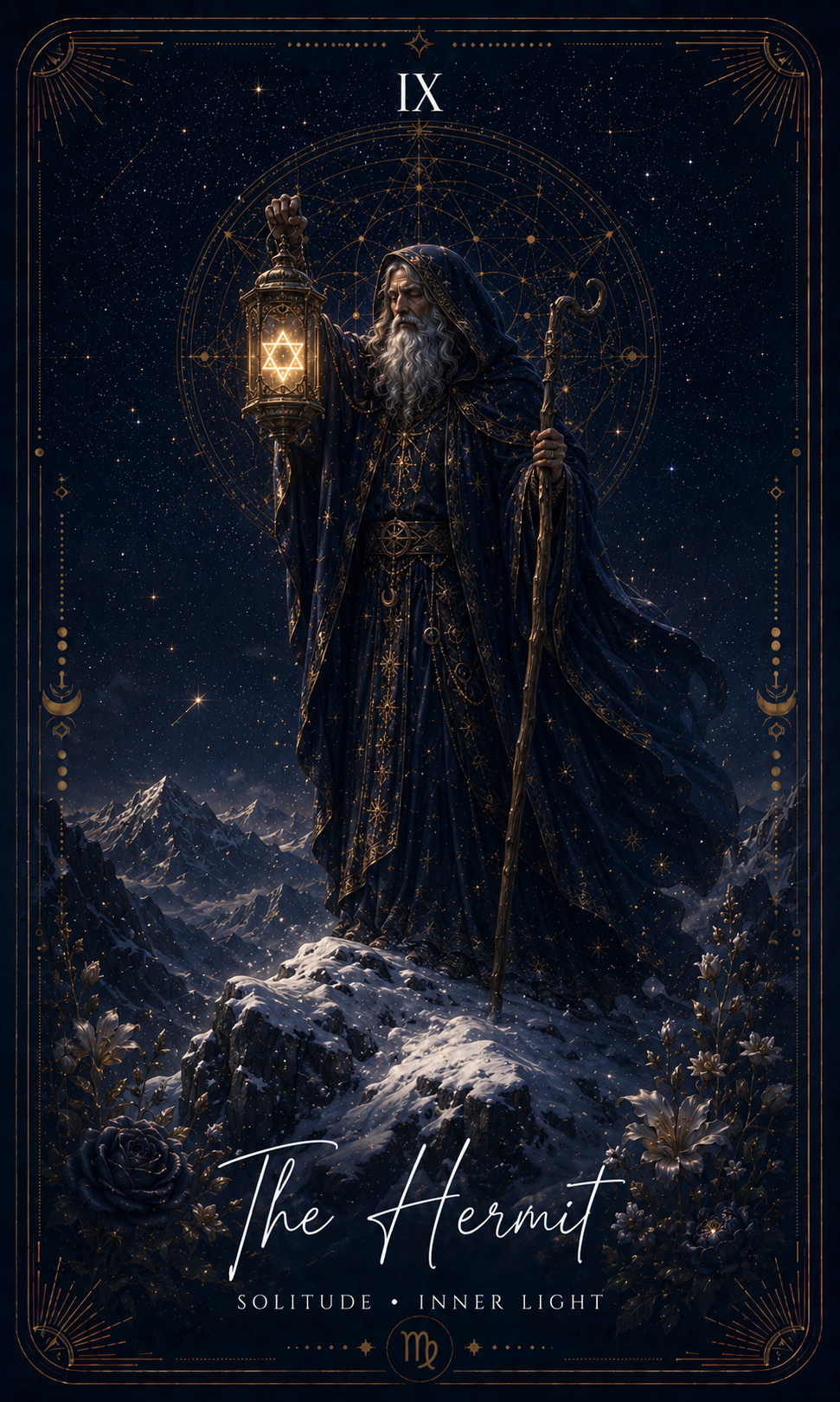 The Hermit tarot card from the Zero Degree Alchemy deck