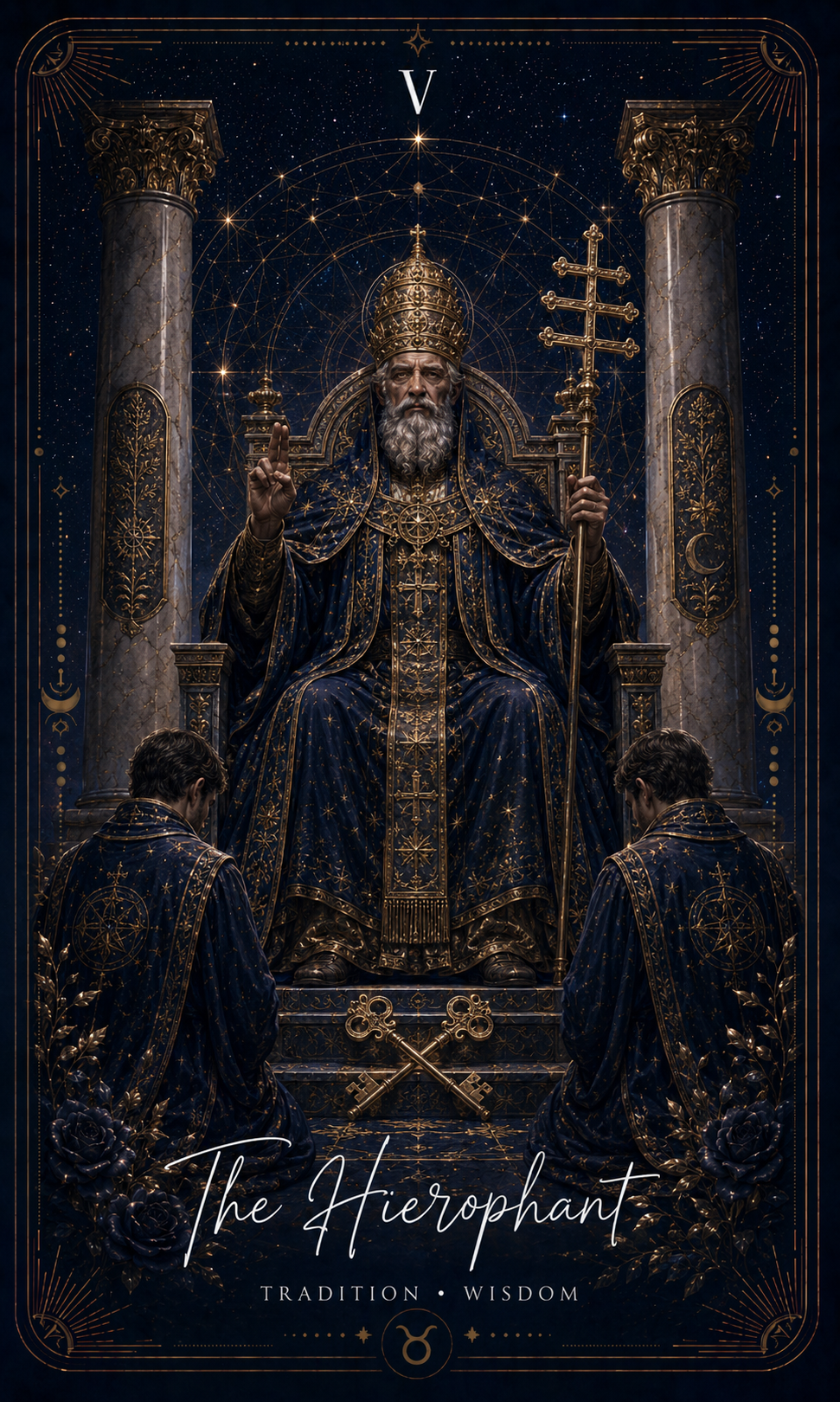 The Hierophant tarot card from the Zero Degree Alchemy deck