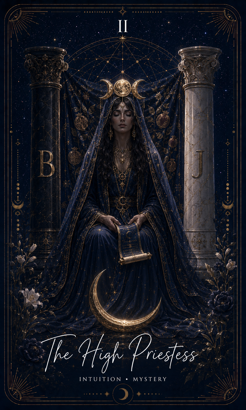 The High Priestess tarot card from the Zero Degree Alchemy deck