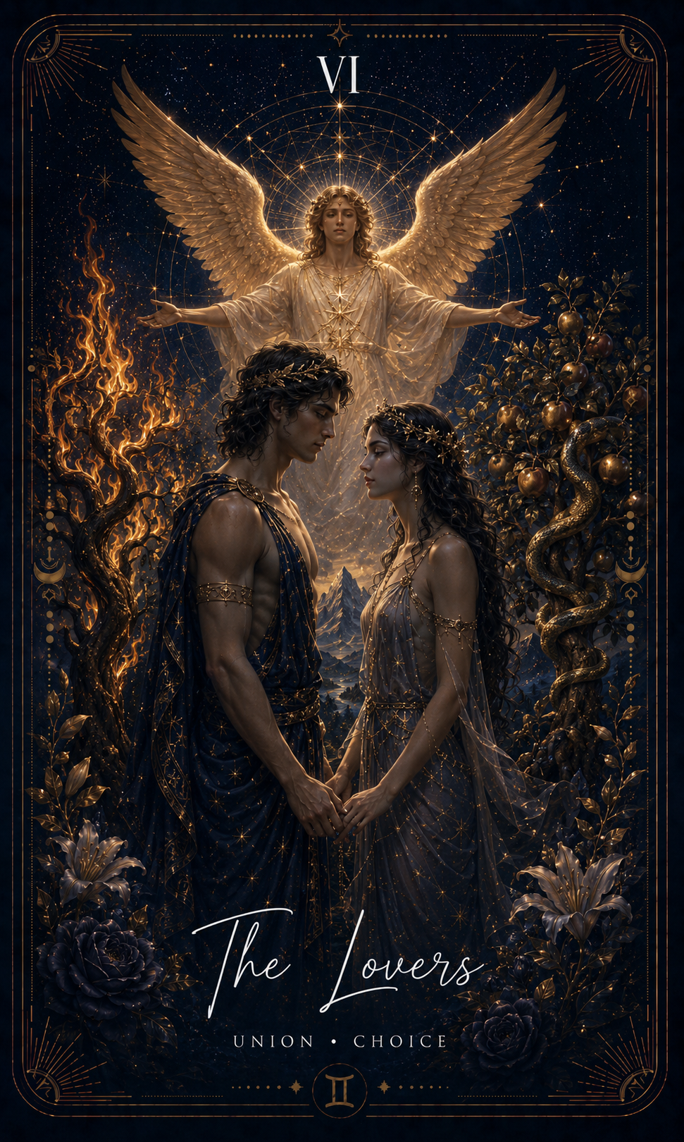 The Lovers tarot card from the Zero Degree Alchemy deck