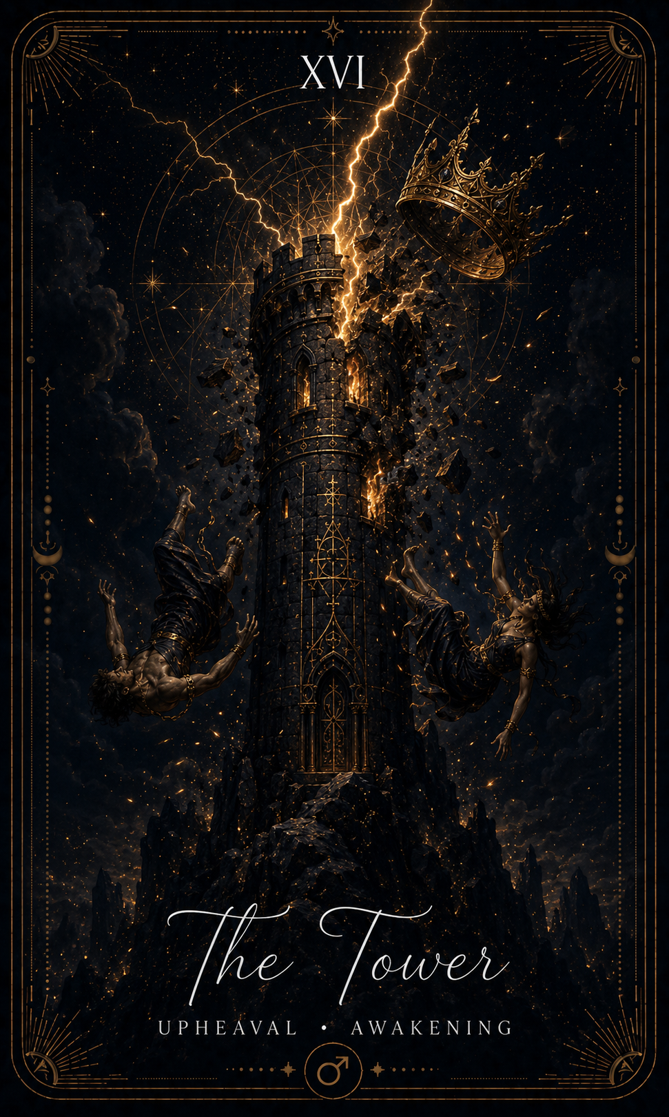 The Tower tarot card from the Zero Degree Alchemy deck